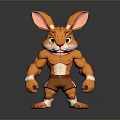 3D Muscular Rabbit Character With Orange Fur Large Ears And Shorts