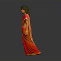 Elegant Indian Woman In Traditional Red Saree Standing Against Grey Background