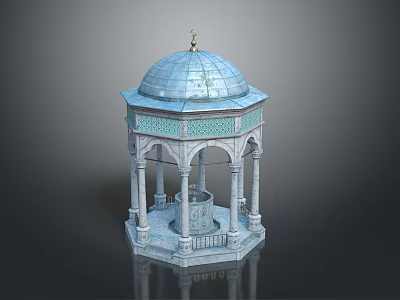 Octagonal Pavilion With Blue Textured Dome White Columns And Decorative Base 3d model