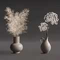 Modern Gray Ceramic Vases Round And Handle Design With Pampas Grass And White Flower Bouquets