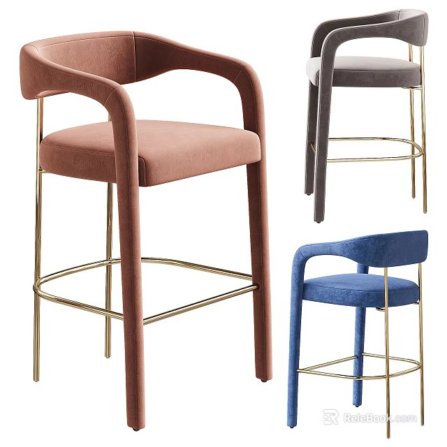 Modern Bar Stools With Armrests And Metal Frames In Pink Blue Gray 3d model