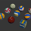 Different Types Of Colorful Sports Equipment With Volleyballs Football And Rubik's Cube