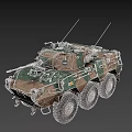 Wheeled Armored Tank With Camouflage Paint Top Mounted Weapon And Antenna