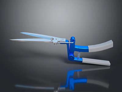 Professional Hardware Tool Scissors With Blue White Handles Spring Mechanism On Black Background 3d model