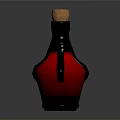 Red Glass Bottle With Cork Stopper And Black Leather Detailing