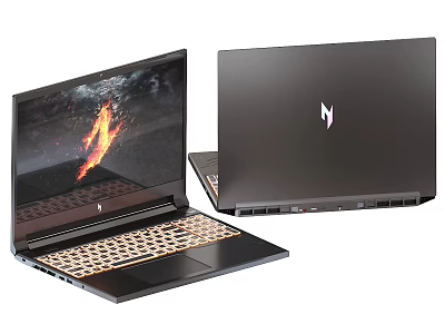 Modern Gaming Laptop With Open Screen Display Closed Back Logo And Keyboard Design 3d model
