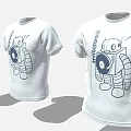 Three White T-shirts With Robot Illustration Design Shown In Different Angles 3d model