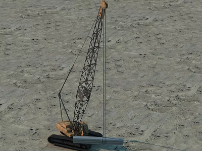Tracked Crane Functional Vehicle With Extended Boom Performing Lifting Operation At Sandy Site 3d model