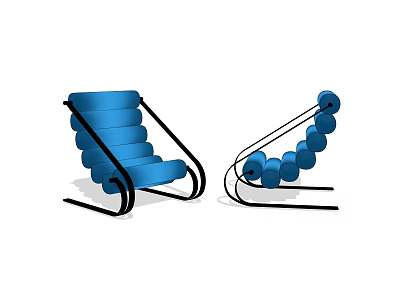 Modern Ergonomic Blue Single Chair With Curved Design And Metal Frame 3d model