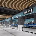 Modern Supermarket Fresh Food Section With Display Counters And Hanging Signage