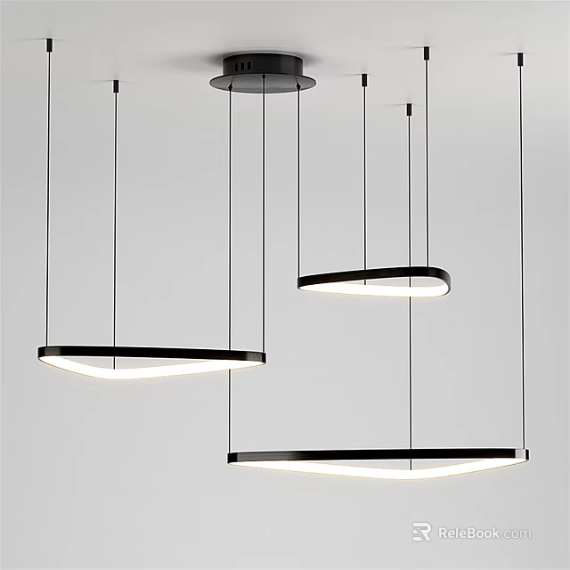 Modern Circular Chandeliers With Black Frame And White Light Hanging In Interior 3d model