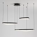 Modern Circular Chandeliers With Black Frame And White Light Hanging In Interior 3d model