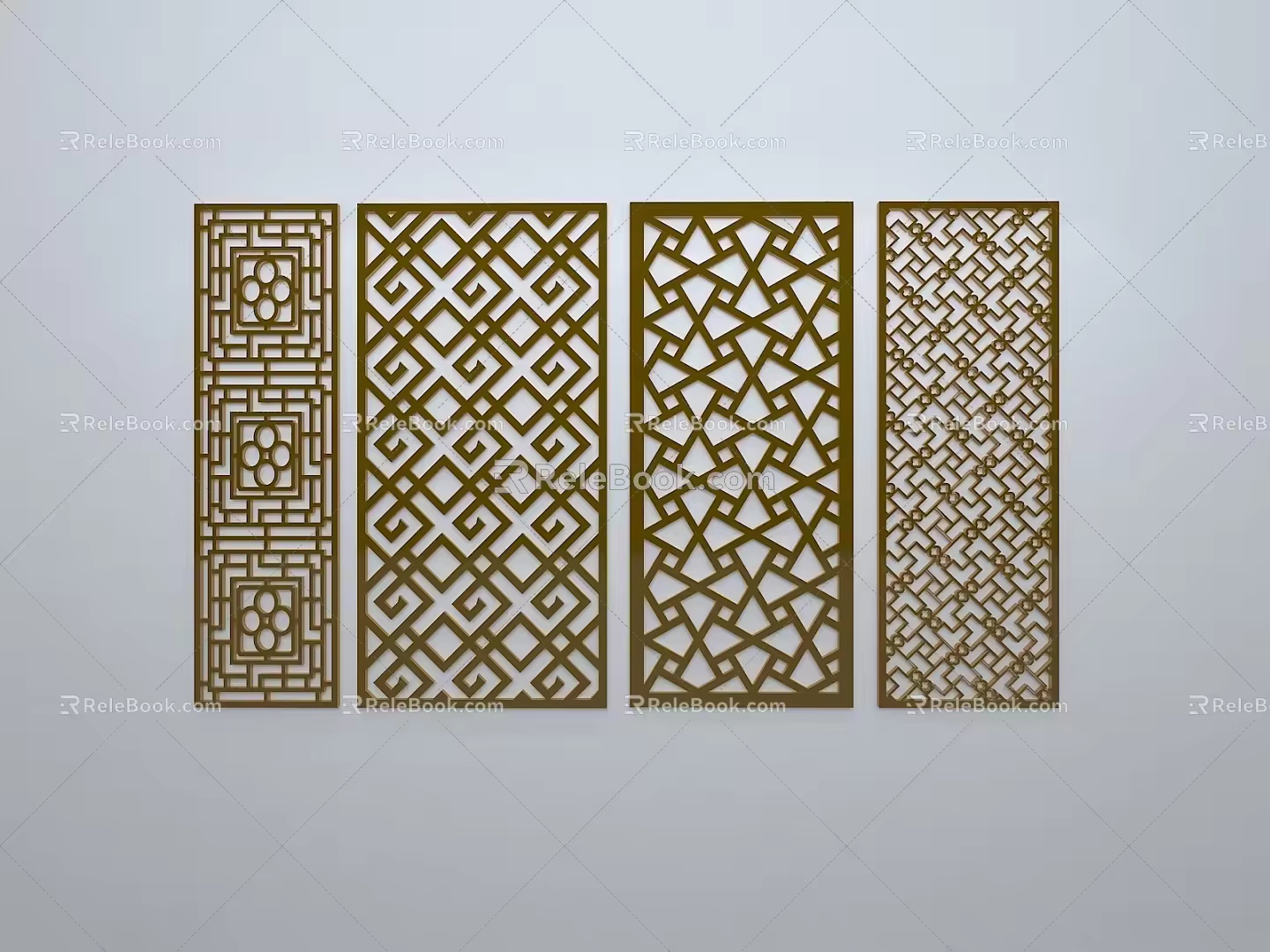 Chinese-style window grilles silhouette pane window sill border openwork window 3d model