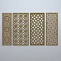 Chinese-style window grilles silhouette pane window sill border openwork window 3d model