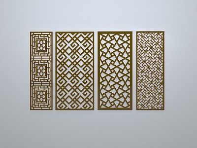 Chinese-style window grilles silhouette pane window sill border openwork window 3d model