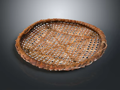 Round Handwoven Bamboo Wicker Tray for Home Decoration and Storage 3d model