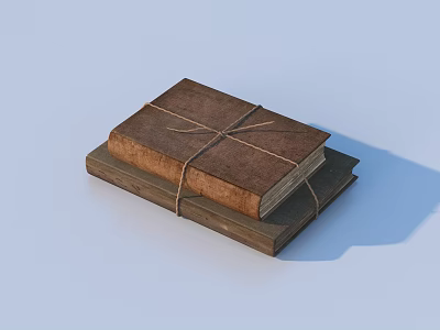 Antique Vintage Leather Bound Books Neatly Stacked And Tied With Rope 3d model