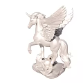 Intricate Silver Winged Unicorn Sculpture With Standing Pose And Detailed Base