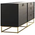 Elegant Modern Dark Gray Sideboard With Gold Metal Legs And Drawer Cabinet Doors