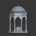 Octagonal Pavilion With Blue Textured Dome White Columns And Decorative Base 3d model
