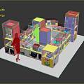 Colorful Shopping Mall Retail Store Layout With Glass Display Windows And Walkway Aisles