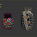 Colorful Flowers in Decorative Vases with Colorful Dots and Geometric Patterns