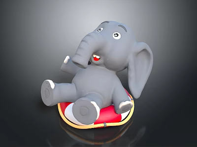Gray Cartoon Elephant Toy Sitting on Red Lifebuoy With Smiling Face 3d model