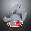 Gray Cartoon Elephant Toy Sitting on Red Lifebuoy With Smiling Face
