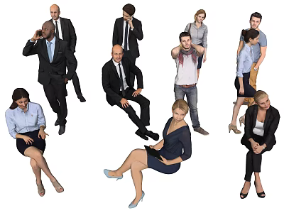 Diverse Group of People in Various Poses Standing Sitting and Professional Attires 3d model