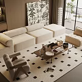 Modern Sofa Coffee Table Combination Multi-person Sofa Leisure Chair Floor Lamp Side Bookshelf 3d model