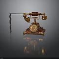 Vintage Telephone With Gold Accents Rotary Dial Curved Handset And Decorative Stand