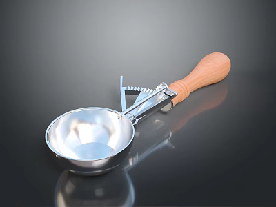 Delicious Ice Cream Serving With Stainless Steel Scoop And Wooden Handle 3d model
