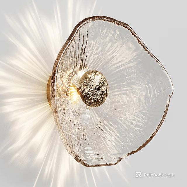 Elegant Transparent Glass Petal Shaped Wall Light With Gold Accent And Radiant Glow 3d model 