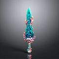 Fantasy Decorative Sword With Teal Pink Flame Like Patterns And Intricate Hilt