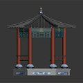 Traditional Chinese Style Pavilion With Gray Tile Roof Red Pillars And Blue Decorations