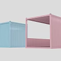 Pink and Light Blue Container Design with Open Structure and Dimensions 3d model