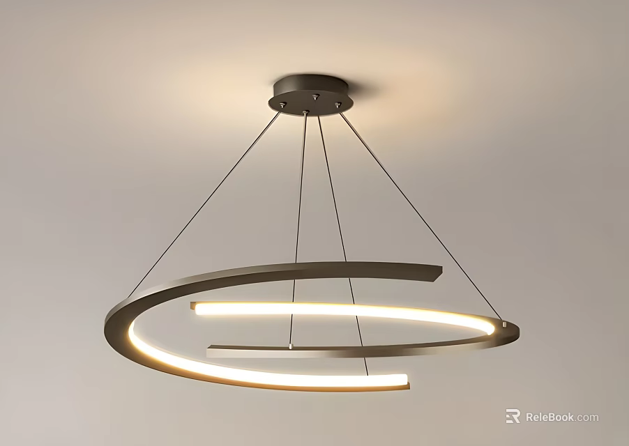 Modern Circular Ring Chandelier Design With Metallic Hanging Cords And Warm Light 3d model 