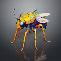 Colorful Mechanical Insect With Yellow Body Blue Eyes And White Striped Wings