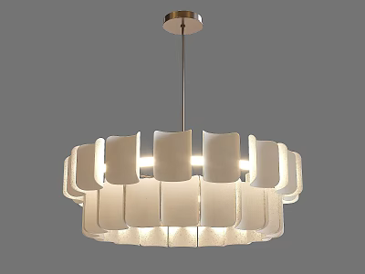 Modern White Layered Sheet Design Chandelier With Metal Chain And Soft Light 3d model