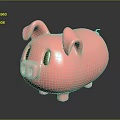 Cute Pink Chubby Piggy Bank Character With Big Ears And Black Eyes On Reflective Surface