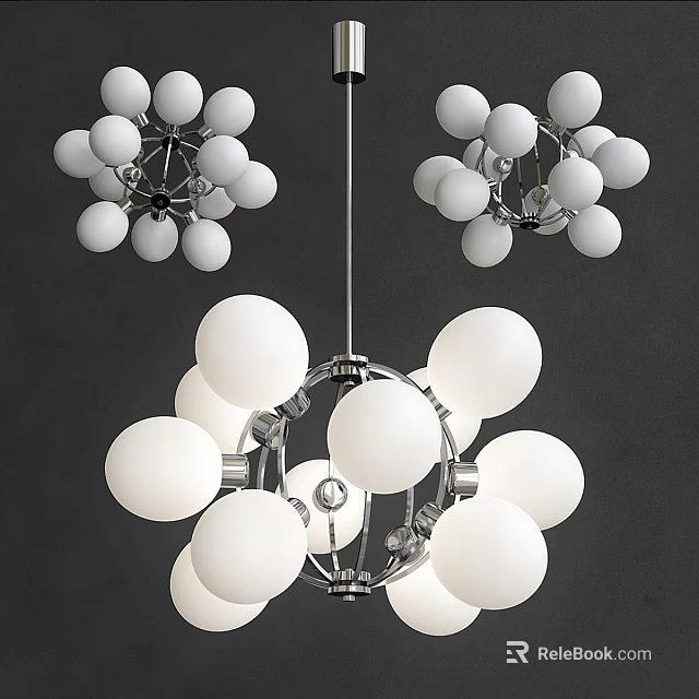 Modern Contemporary Chandelier With White Spherical Bulbs And Metal Frame Design 3d model 
