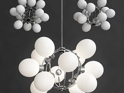 Modern Contemporary Chandelier With White Spherical Bulbs And Metal Frame Design 3d model