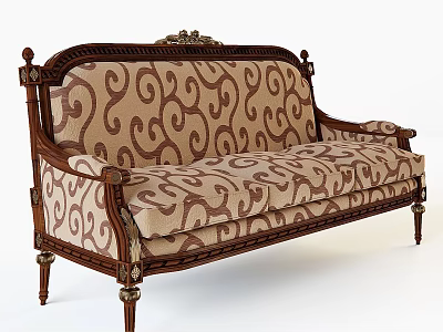 Classical Vintage Sofa With Wooden Frame Scroll Pattern And Ornate Carved Details 3d model