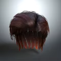 Game and Movie Character 3D Hair Model with Dark Brown Red Gradient Layered Hairstyle