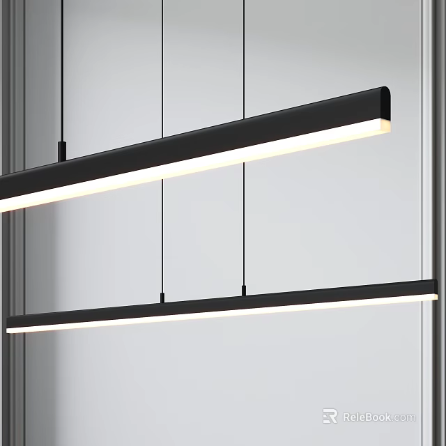 Modern Minimalist Double Long Linear Black Pendant Lights with White Light 3d model