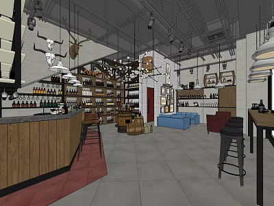 Tobacco and Liquor Store Interior with Shelves Liquor Bottles Bar Counter and Seats 3d model