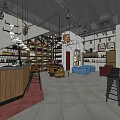 Tobacco and Liquor Store Interior with Shelves Liquor Bottles Bar Counter and Seats