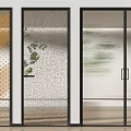 Modern Decorative Glass Doors With Textured Patterns And Black Frames 3d model