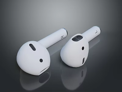 White Wireless Earbuds With Sleek Design Microphone Holes And Charging Port 3d model