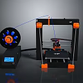 Modern 3D Printer With Filament Spool Control Panel Print Bed Black Frame And Orange Supports 3d model